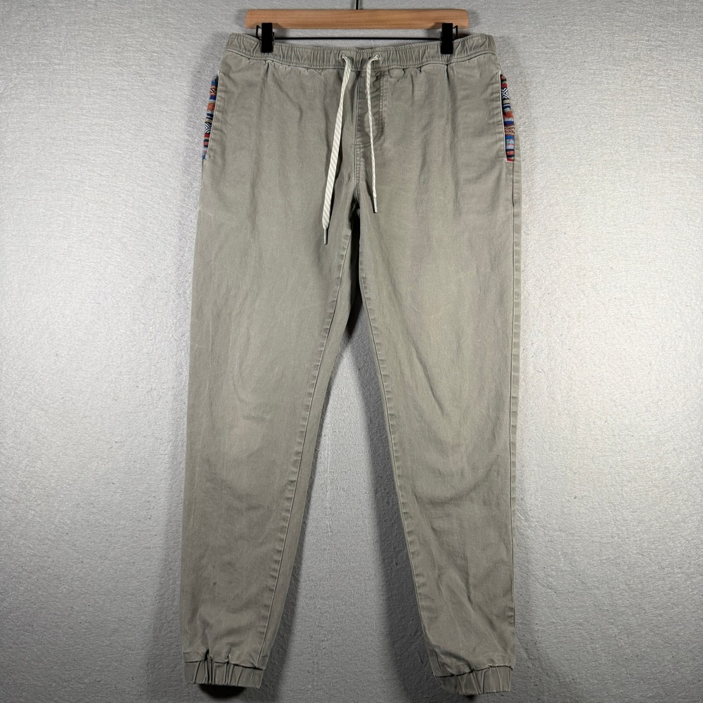 Wowie Mens Jogger Pants Large Olive Green Southwestern Trim Stretch Cotton L